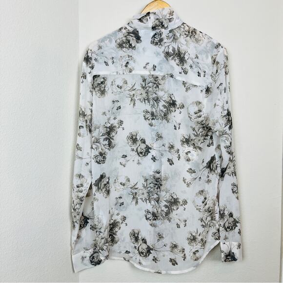 ASOS DESIGN Unisex Sheer Floral Vintage Blouse MEDIUM Neck Bow Shirt - Picture 8 of 10